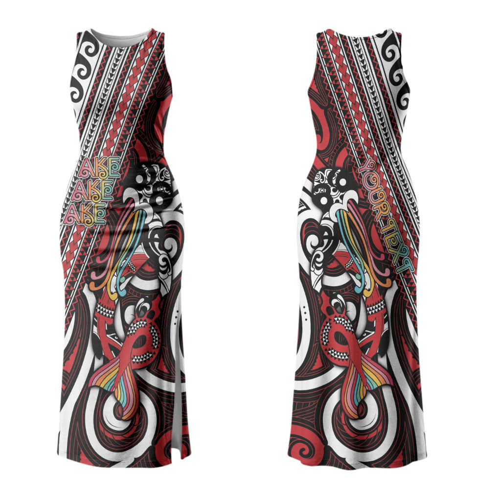 Personalised Maori Language Week Family Matching Tank Maxi Dress and Hawaiian Shirt Ake Ake Ake Tribal Patterns DT05 Mom's Dress Red - Polynesian Pride