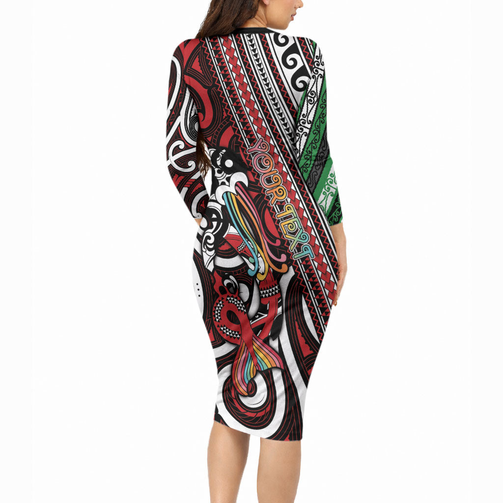 Personalised Maori Language Week Long Sleeve Bodycon Dress Ake Ake Ake Tribal Patterns DT05 - Polynesian Pride