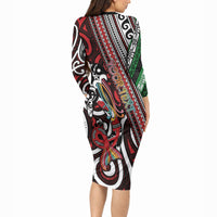 Personalised Maori Language Week Long Sleeve Bodycon Dress Ake Ake Ake Tribal Patterns DT05 - Polynesian Pride