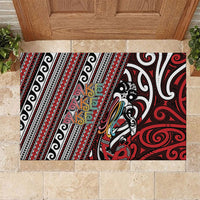 Maori Language Week Rubber Doormat Ake Ake Ake Tribal Patterns DT05 Red - Polynesian Pride