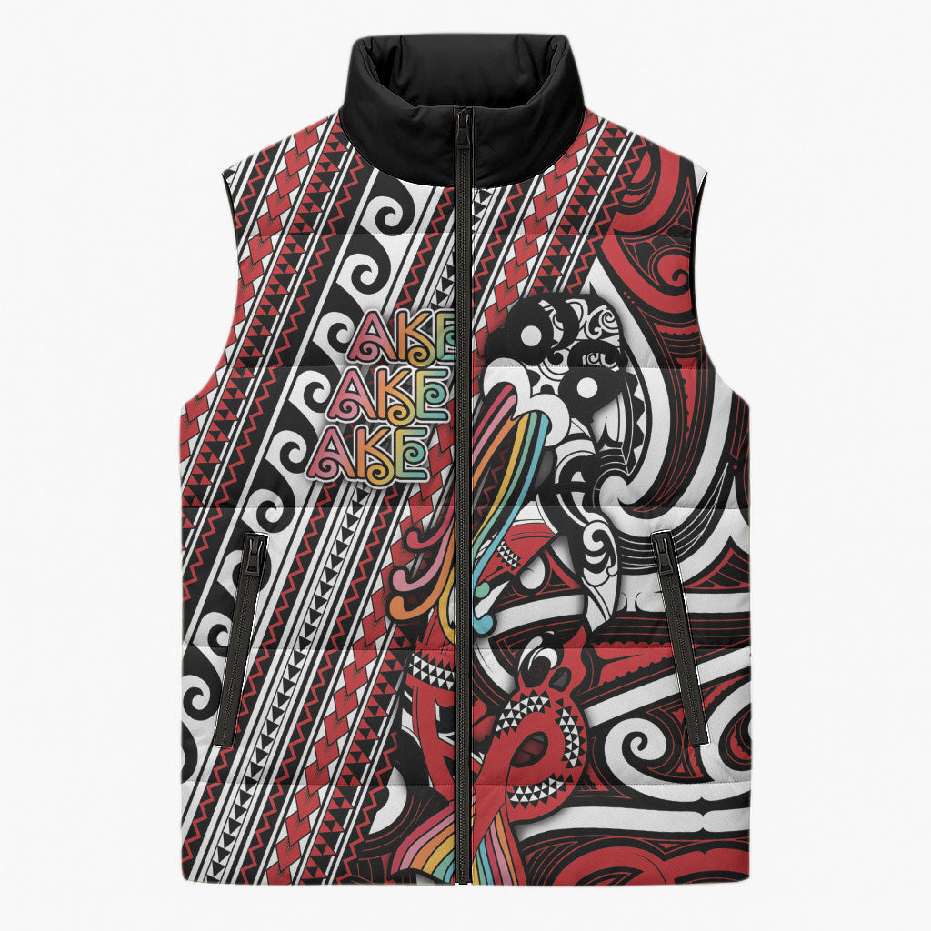 Personalised Maori Language Week Sleeveless Puffer Jacket Ake Ake Ake Tribal Patterns DT05 Unisex Red - Polynesian Pride