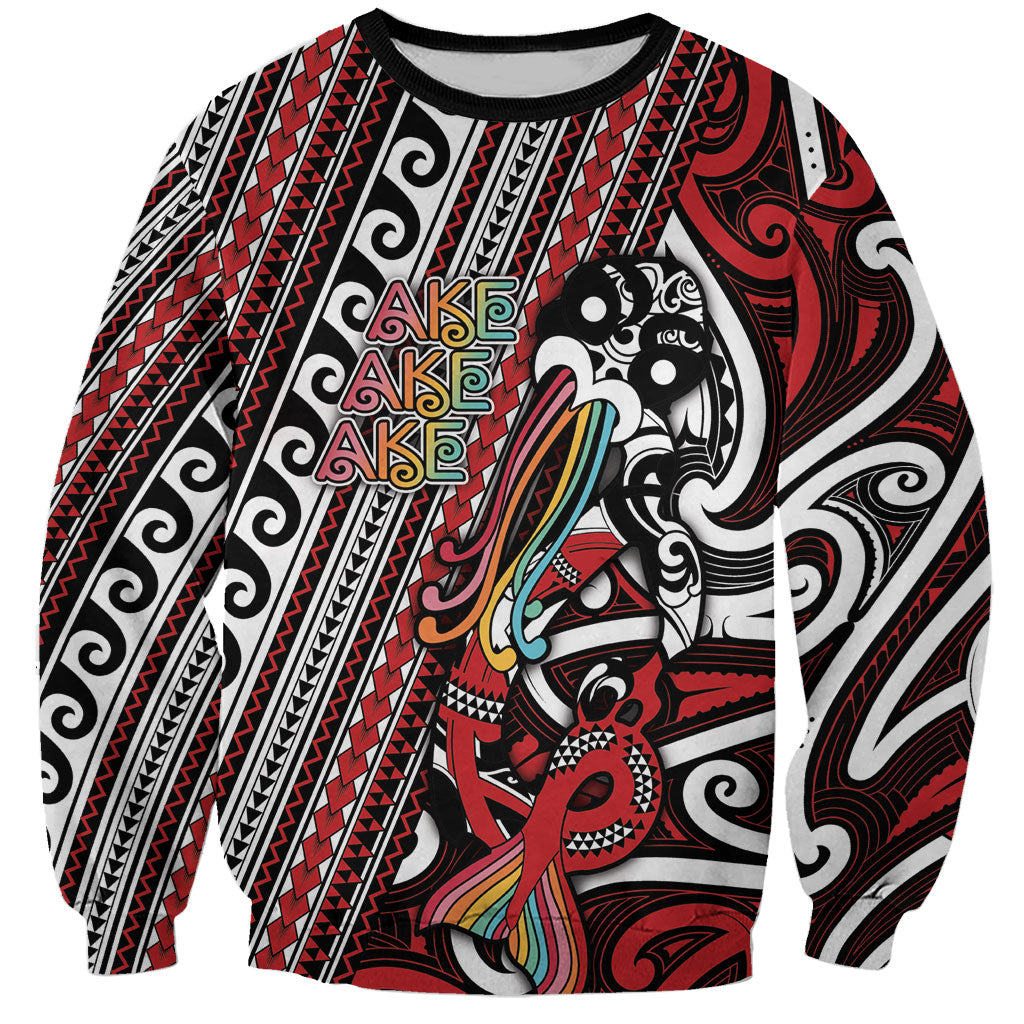 Personalised Maori Language Week Sweatshirt Ake Ake Ake Tribal Patterns DT05 Unisex Red - Polynesian Pride