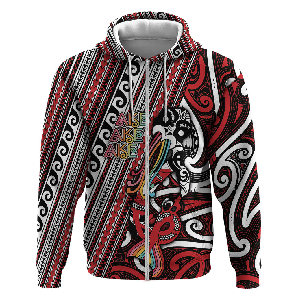 Personalised Maori Language Week Zip Hoodie Ake Ake Ake Tribal Patterns DT05 Zip Hoodie Red - Polynesian Pride