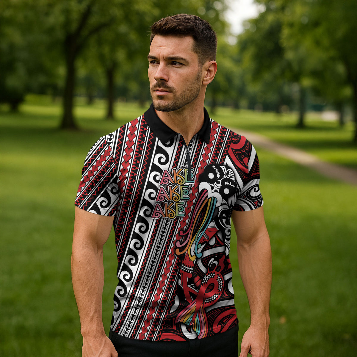 Personalised Maori Language Week Zipper Polo Shirt Ake Ake Ake Tribal Patterns
