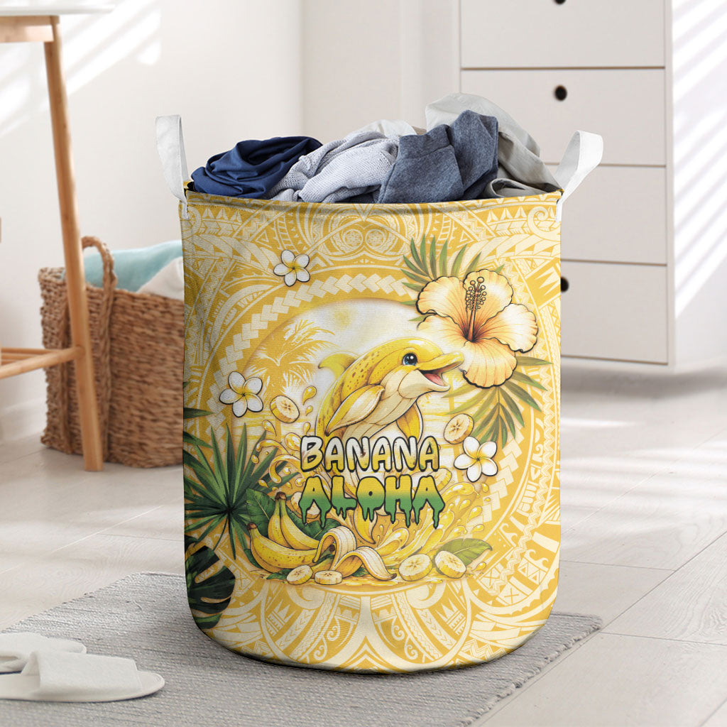 Hawaii Banana Dolphin Laundry Basket Cute Cosplay Naiʻa Fish Tribal Patterns DT05 Yellow - Polynesian Pride