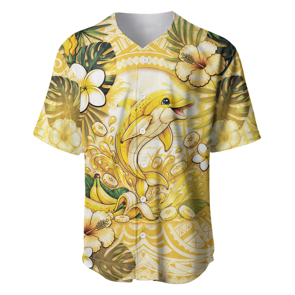 Hawaii Banana Dolphin Baseball Jersey Cute Cosplay Naiʻa Fish Tribal Patterns DT05 Yellow - Polynesian Pride