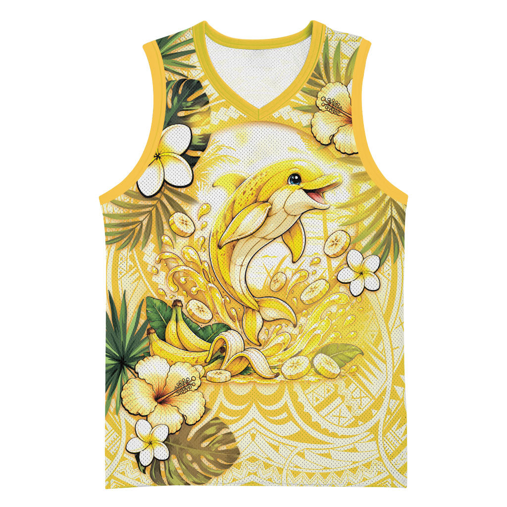 Hawaii Banana Dolphin Basketball Jersey Cute Cosplay Naiʻa Fish Tribal Patterns DT05 Unisex Yellow - Polynesian Pride