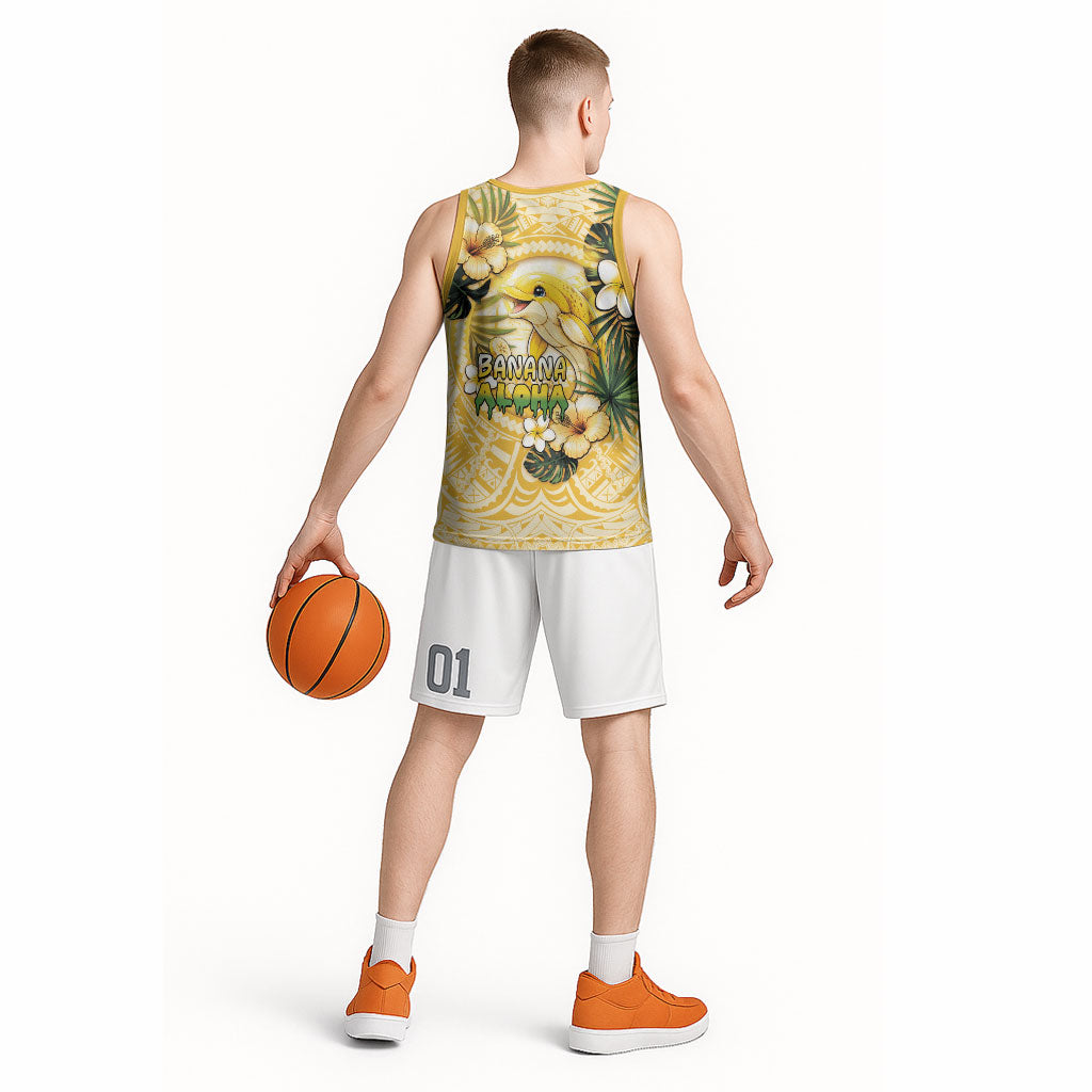 Hawaii Banana Dolphin Basketball Jersey Cute Cosplay Naiʻa Fish Tribal Patterns DT05 - Polynesian Pride