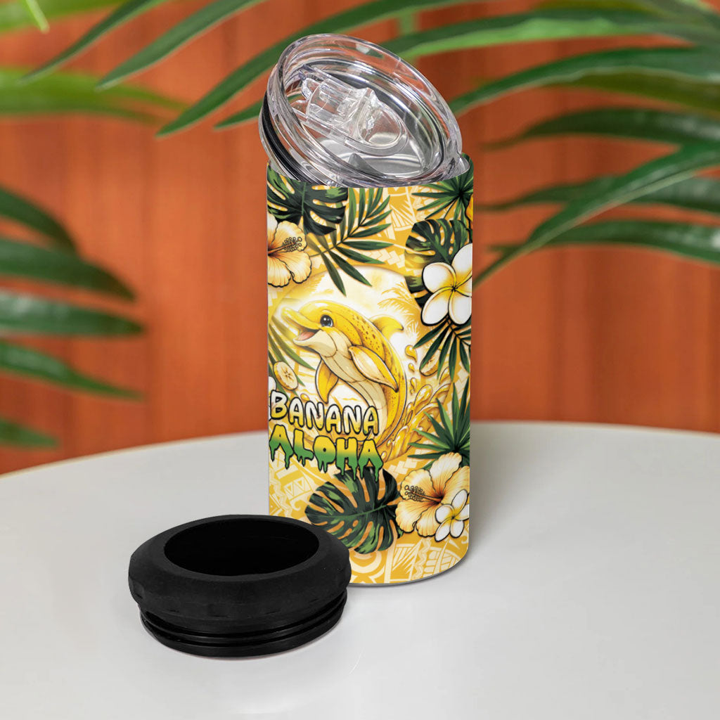 Hawaii Banana Dolphin 4 in 1 Can Cooler Tumbler Cute Cosplay Naiʻa Fish Tribal Patterns DT05 - Polynesian Pride