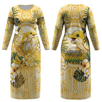 Hawaii Banana Dolphin Couples Matching Long Sleeve Bodycon Dress and Hawaiian Shirt Cute Cosplay Naiʻa Fish Tribal Patterns DT05 - Polynesian Pride