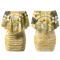 Hawaii Banana Dolphin Couples Matching Off Shoulder Short Dress and Long Sleeve Button Shirt Cute Cosplay Naiʻa Fish Tribal Patterns DT05 - Polynesian Pride