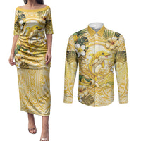 Hawaii Banana Dolphin Couples Matching Puletasi and Long Sleeve Button Shirt Cute Cosplay Naiʻa Fish Tribal Patterns DT05 Yellow - Polynesian Pride