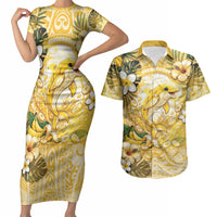 Hawaii Banana Dolphin Couples Matching Short Sleeve Bodycon Dress and Hawaiian Shirt Cute Cosplay Naiʻa Fish Tribal Patterns DT05 Yellow - Polynesian Pride