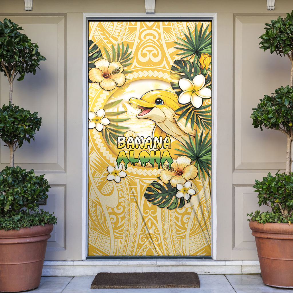 Hawaii Banana Dolphin Door Cover Cute Cosplay Naiʻa Fish Tribal Patterns DT05 Yellow - Polynesian Pride