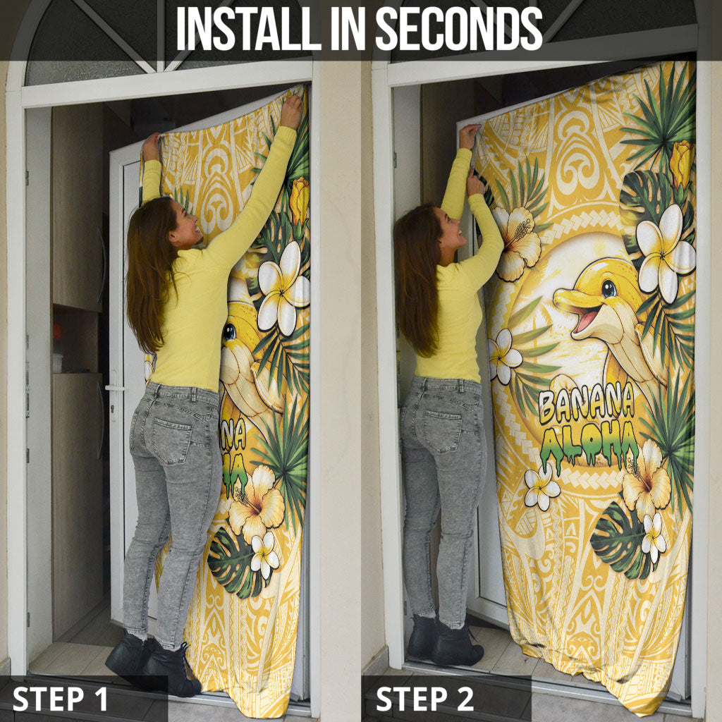 Hawaii Banana Dolphin Door Cover Cute Cosplay Naiʻa Fish Tribal Patterns DT05 - Polynesian Pride