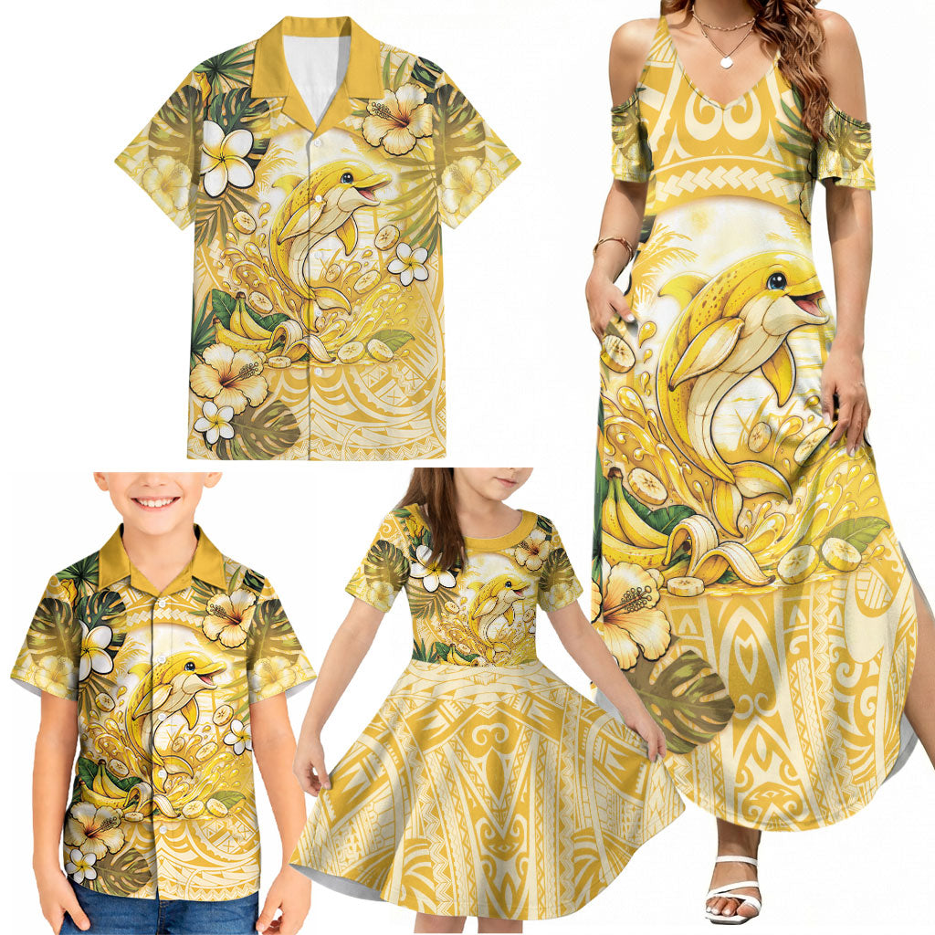 Hawaii Banana Dolphin Family Matching Summer Maxi Dress and Hawaiian Shirt Cute Cosplay Naiʻa Fish Tribal Patterns DT05 - Polynesian Pride