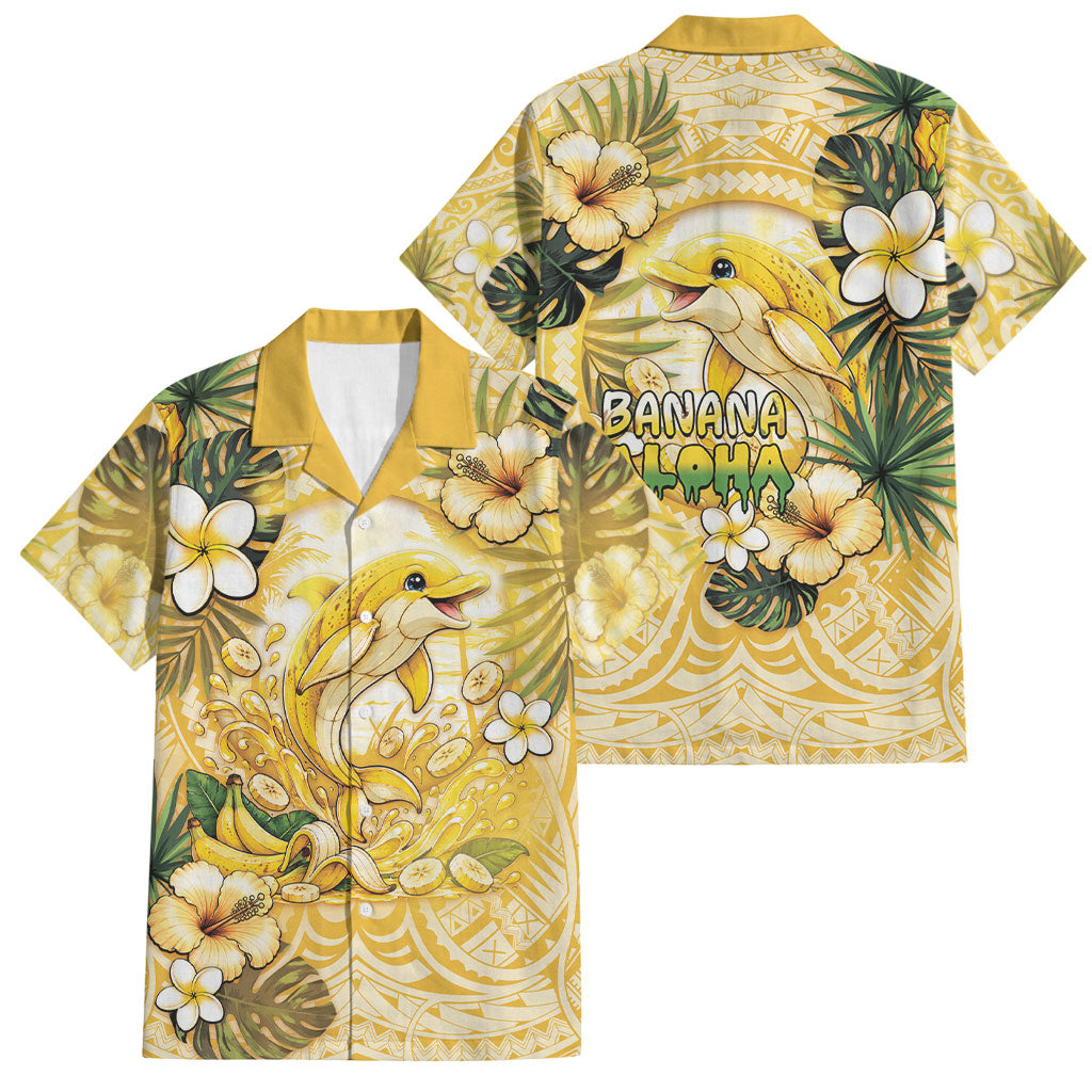 Hawaii Banana Dolphin Family Matching Summer Maxi Dress and Hawaiian Shirt Cute Cosplay Naiʻa Fish Tribal Patterns DT05 Dad's Shirt - Short Sleeve Yellow - Polynesian Pride