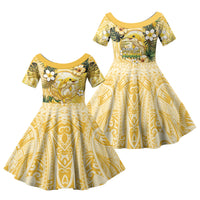 Hawaii Banana Dolphin Family Matching Summer Maxi Dress and Hawaiian Shirt Cute Cosplay Naiʻa Fish Tribal Patterns DT05 Daughter's Dress Yellow - Polynesian Pride