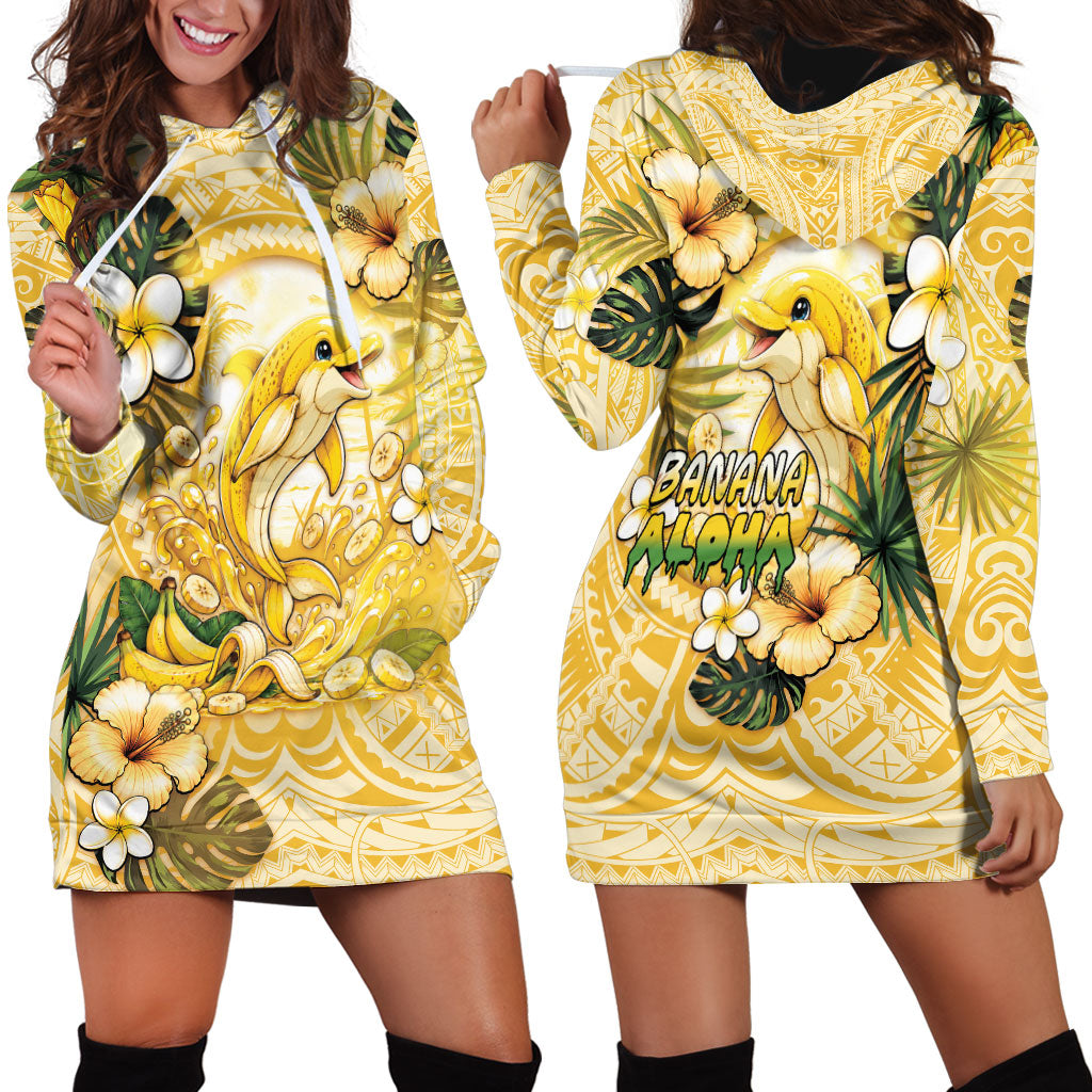 Hawaii Banana Dolphin Hoodie Dress Cute Cosplay Naiʻa Fish Tribal Patterns DT05 - Polynesian Pride