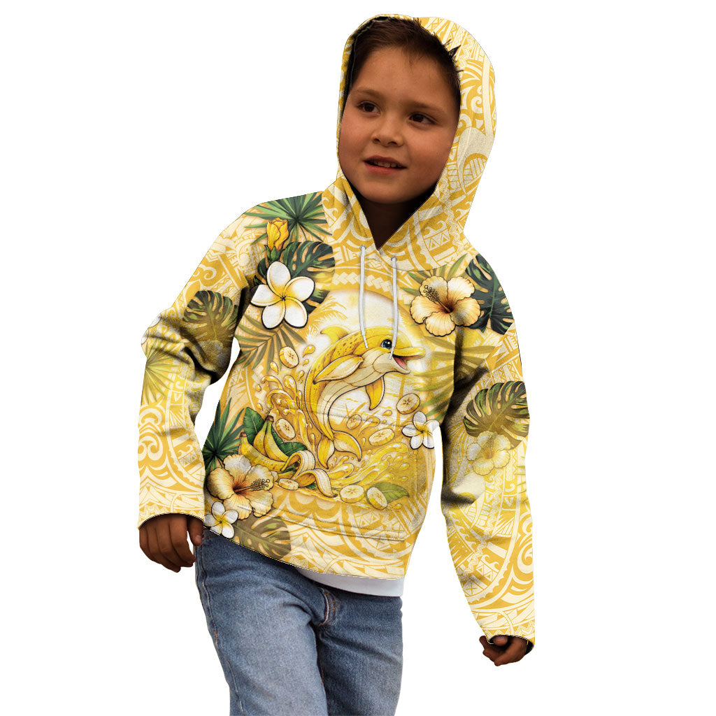 Hawaii Banana Dolphin Kid Hoodie Cute Cosplay Naiʻa Fish Tribal Patterns DT05 - Polynesian Pride