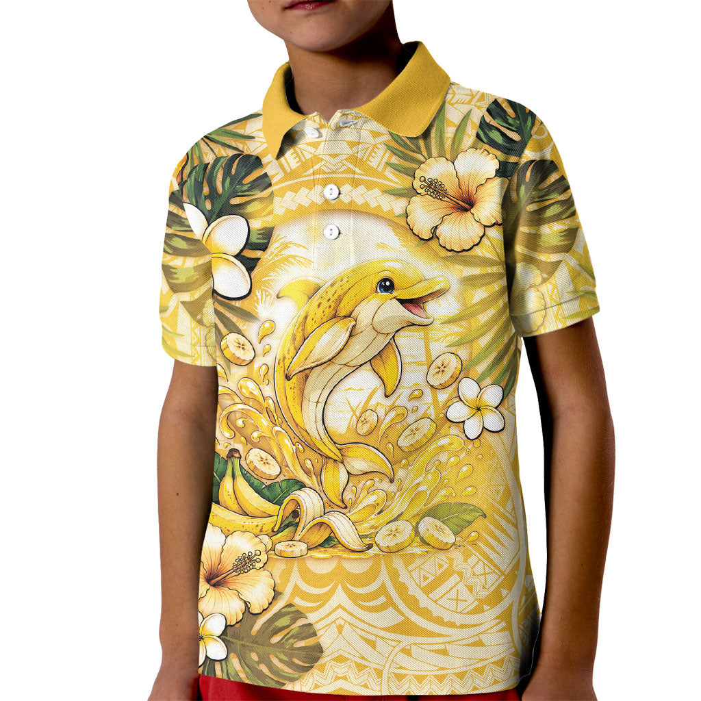 Hawaii Banana Dolphin Kid Polo Shirt Cute Cosplay Naiʻa Fish Tribal Patterns DT05 Kid Yellow - Polynesian Pride