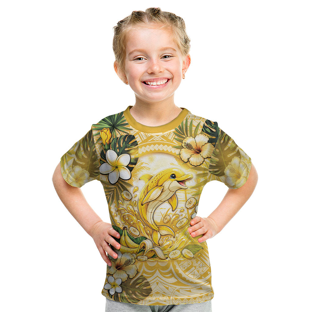 Hawaii Banana Dolphin Kid T Shirt Cute Cosplay Naiʻa Fish Tribal Patterns DT05 Yellow - Polynesian Pride
