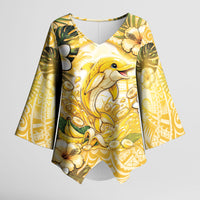 Hawaii Banana Dolphin Kimono Sleeve Blouse Cute Cosplay Naiʻa Fish Tribal Patterns DT05 Female Yellow - Polynesian Pride
