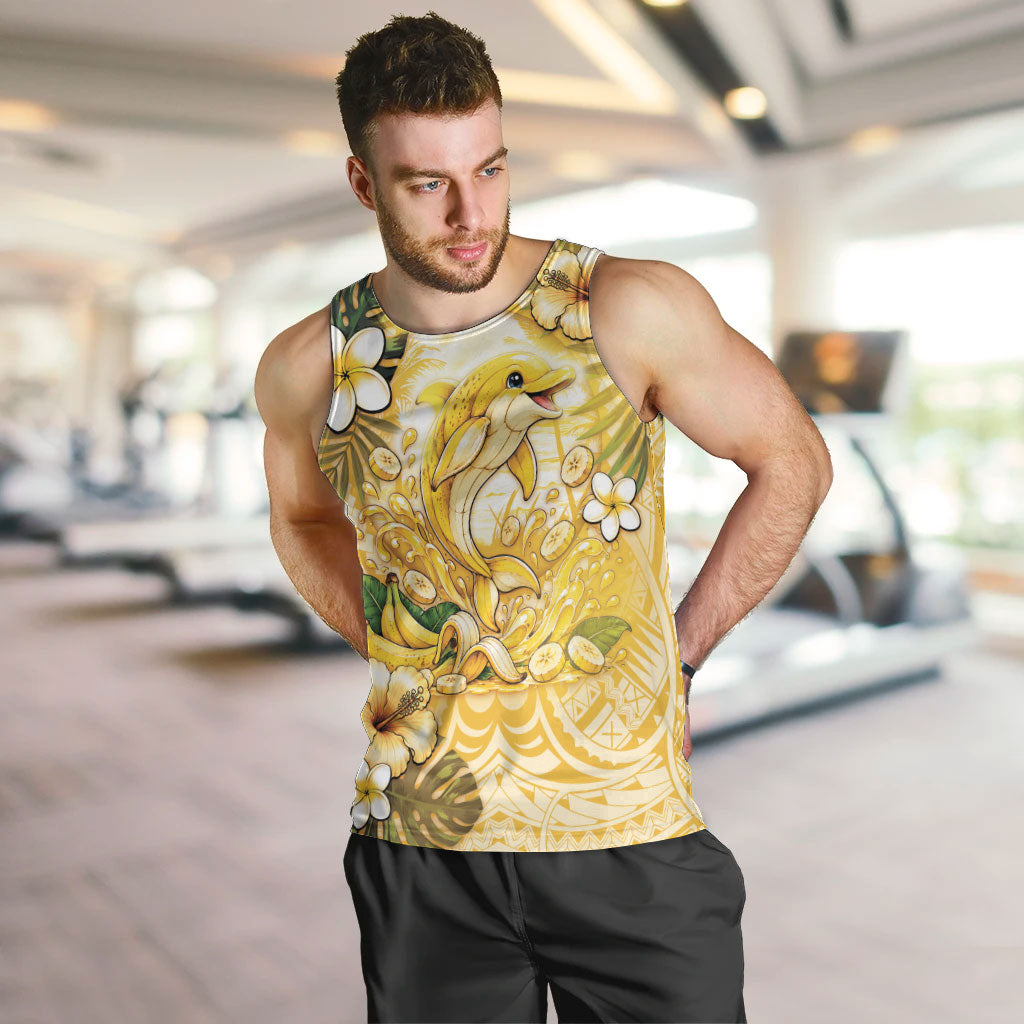 Hawaii Banana Dolphin Men Tank Top Cute Cosplay Naiʻa Fish Tribal Patterns DT05 Yellow - Polynesian Pride