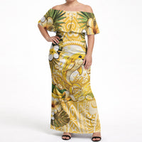 Hawaii Banana Dolphin Off Shoulder Maxi Dress Cute Cosplay Naiʻa Fish Tribal Patterns DT05 Women Yellow - Polynesian Pride