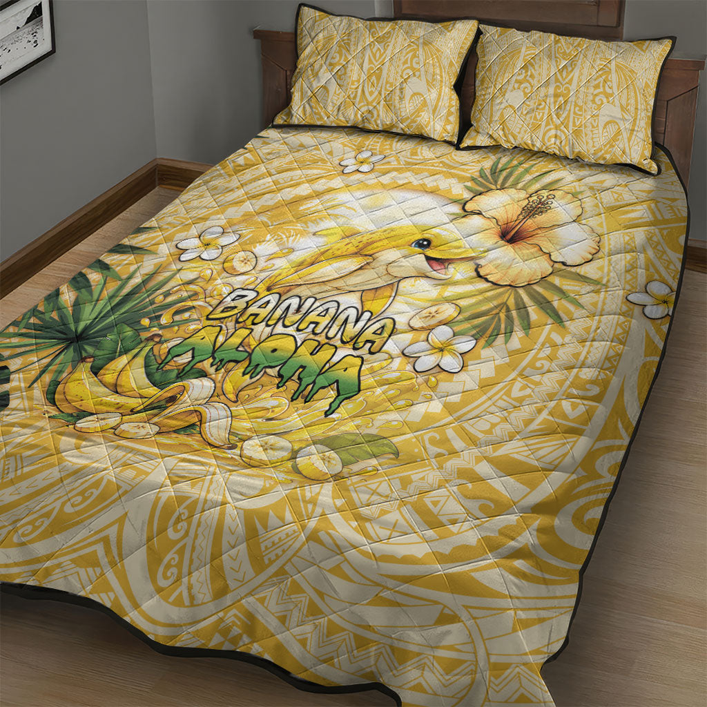 Hawaii Banana Dolphin Quilt Bed Set Cute Cosplay Naiʻa Fish Tribal Patterns DT05 - Polynesian Pride