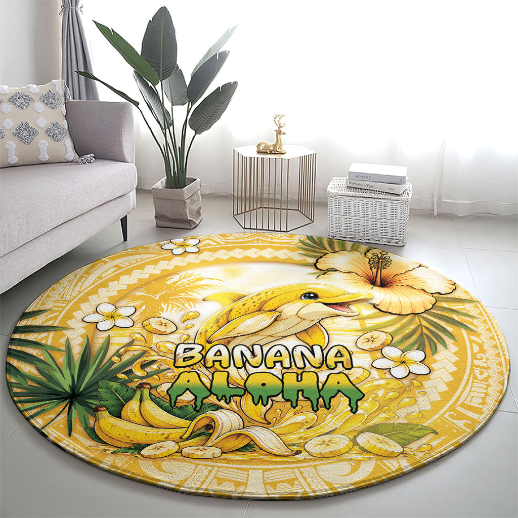 Hawaii Banana Dolphin Round Carpet Cute Cosplay Naiʻa Fish Tribal Patterns DT05 - Polynesian Pride