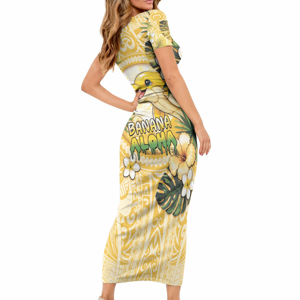 Hawaii Banana Dolphin Short Sleeve Bodycon Dress Cute Cosplay Naiʻa Fish Tribal Patterns DT05 - Polynesian Pride