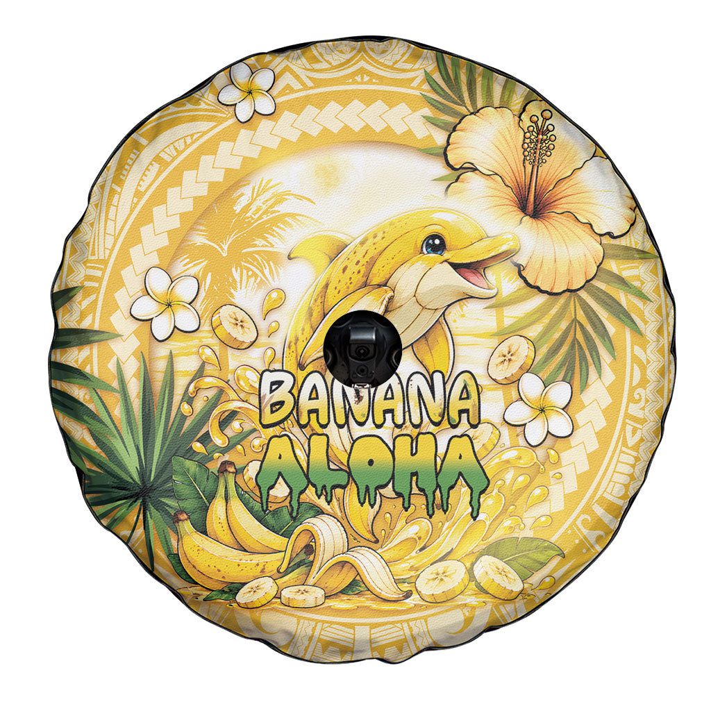 Hawaii Banana Dolphin Spare Tire Cover Cute Cosplay Naiʻa Fish Tribal Patterns DT05 - Polynesian Pride