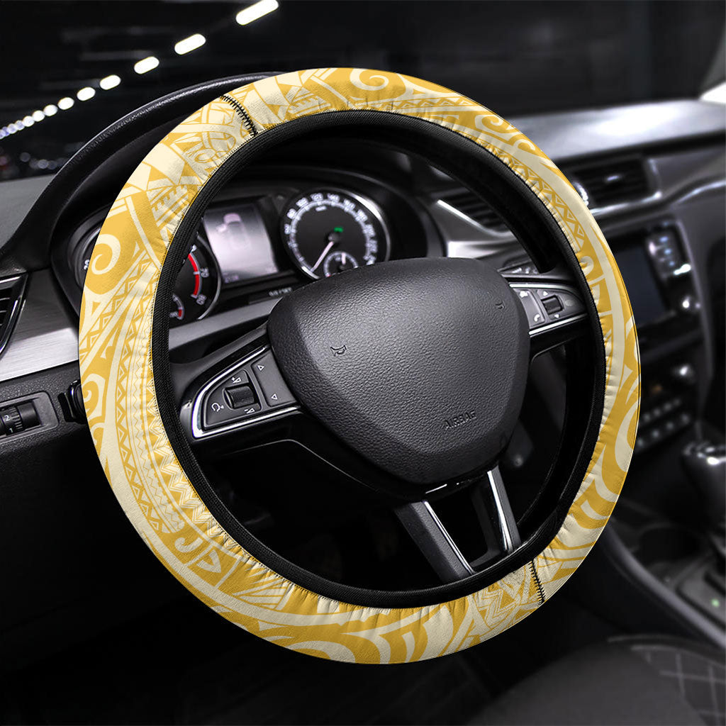 Hawaii Banana Dolphin Steering Wheel Cover Cute Cosplay Naiʻa Fish Tribal Patterns DT05 Universal Fit Yellow - Polynesian Pride
