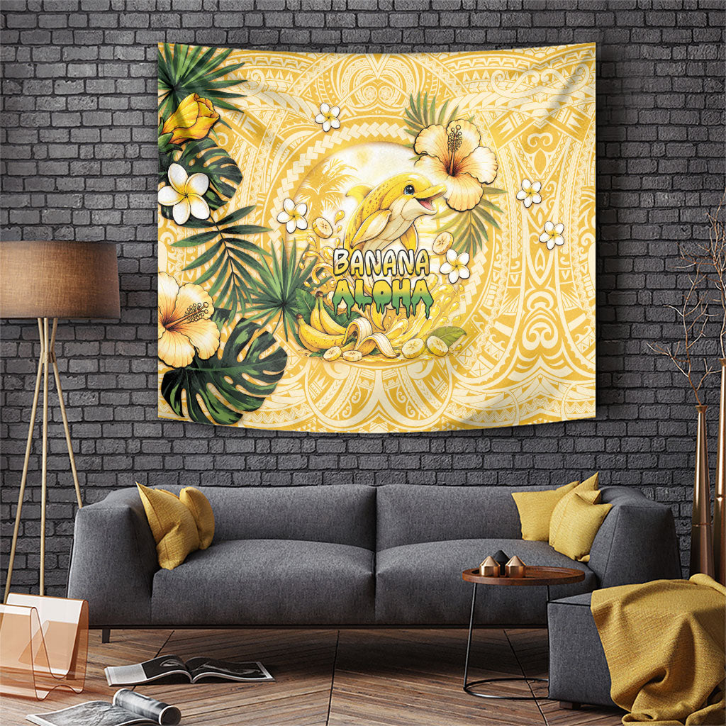 Hawaii Banana Dolphin Tapestry Cute Cosplay Naiʻa Fish Tribal Patterns DT05 Yellow - Polynesian Pride