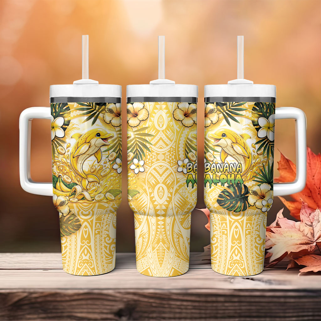 Hawaii Banana Dolphin Tumbler With Handle Cute Cosplay Naiʻa Fish Tribal Patterns DT05 - Polynesian Pride