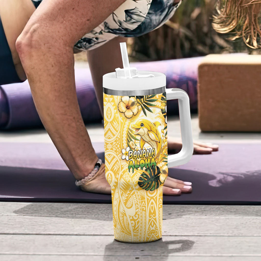 Hawaii Banana Dolphin Tumbler With Handle Cute Cosplay Naiʻa Fish Tribal Patterns DT05 - Polynesian Pride