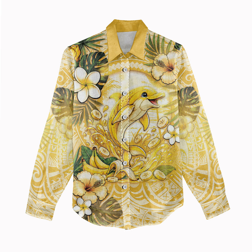Hawaii Banana Dolphin Women Casual Shirt Cute Cosplay Naiʻa Fish Tribal Patterns DT05 - Polynesian Pride