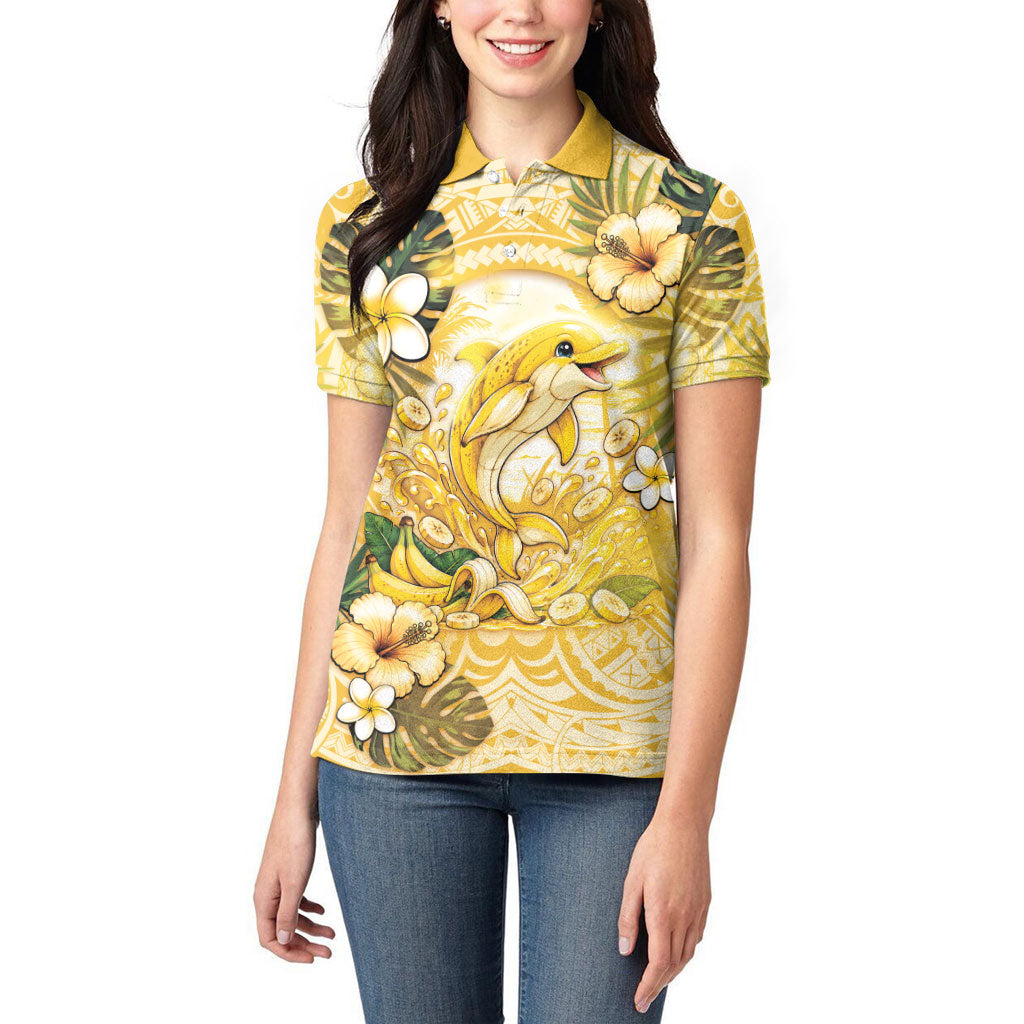 Hawaii Banana Dolphin Women Polo Shirt Cute Cosplay Naiʻa Fish Tribal Patterns DT05 - Polynesian Pride