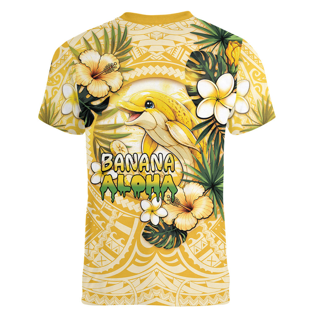 Hawaii Banana Dolphin Women V-Neck T-Shirt Cute Cosplay Naiʻa Fish Tribal Patterns DT05 - Polynesian Pride