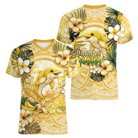 Hawaii Banana Dolphin Women V-Neck T-Shirt Cute Cosplay Naiʻa Fish Tribal Patterns DT05 - Polynesian Pride