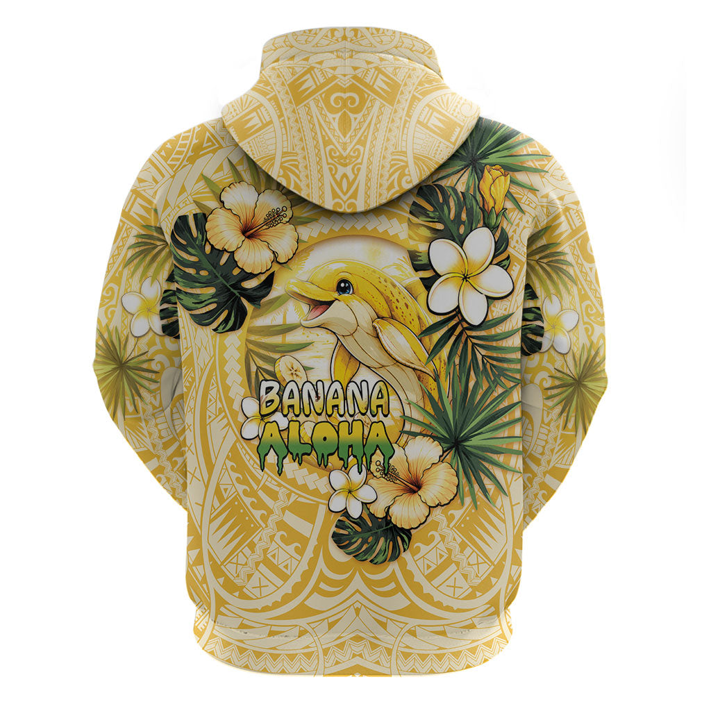 Hawaii Banana Dolphin Zip Hoodie Cute Cosplay Naiʻa Fish Tribal Patterns DT05 - Polynesian Pride