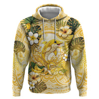 Hawaii Banana Dolphin Zip Hoodie Cute Cosplay Naiʻa Fish Tribal Patterns DT05 Pullover Hoodie Yellow - Polynesian Pride