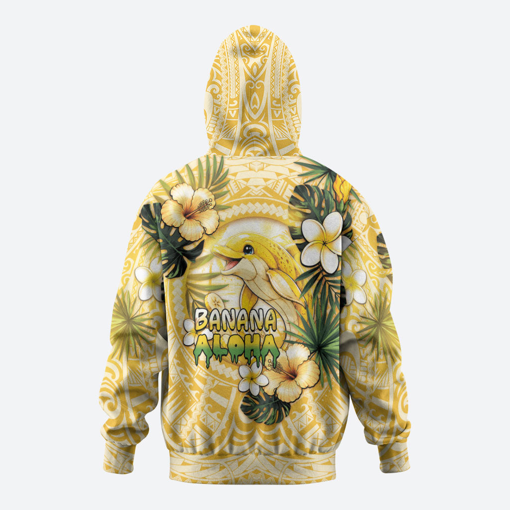 Hawaii Banana Dolphin Zip Hoodie Cute Cosplay Naiʻa Fish Tribal Patterns DT05 - Polynesian Pride