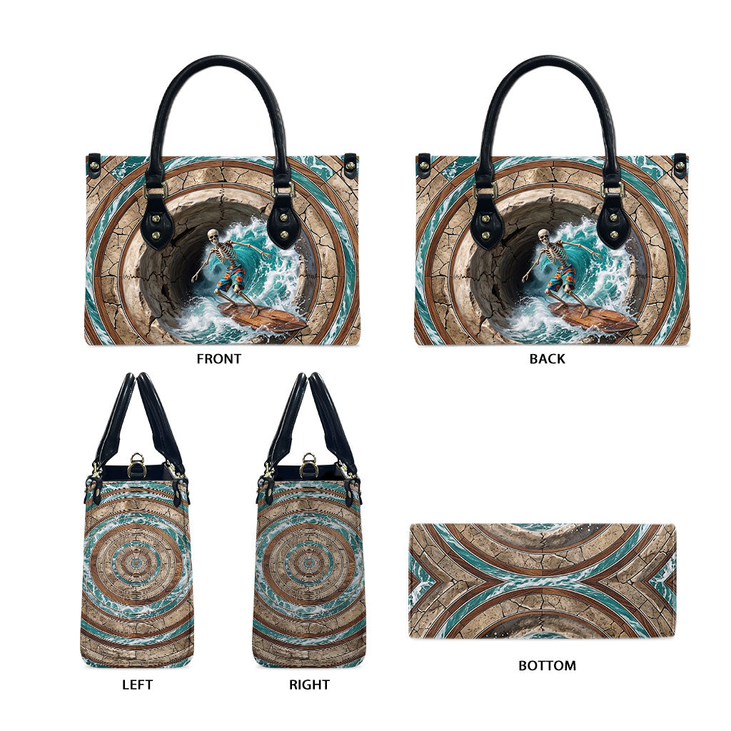 3D Illusion Surfing Skeleton Halloween Leather Bag Surfboard Bones Ocean Wave Stone Well DT05 - Polynesian Pride