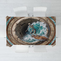 3D Illusion Surfing Skeleton Halloween Tablecloth Surfboard Bones Ocean Wave Stone Well DT05 Gray - Polynesian Pride