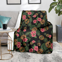Tropical Calavera Hawaiian Blanket Sugar Skull Pineapple Hibiscus Floral DT05 - Polynesian Pride