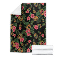 Tropical Calavera Hawaiian Blanket Sugar Skull Pineapple Hibiscus Floral DT05 - Polynesian Pride