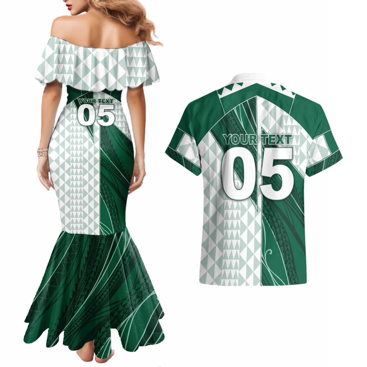 Custom Hawaii Volleyball Couples Matching Mermaid Dress and Hawaiian Shirt Shaka Aloha Hand