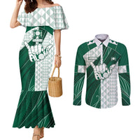 Custom Hawaii Volleyball Couples Matching Mermaid Dress and Long Sleeve Button Shirt Shaka Aloha Hand DT05 Green - Polynesian Pride